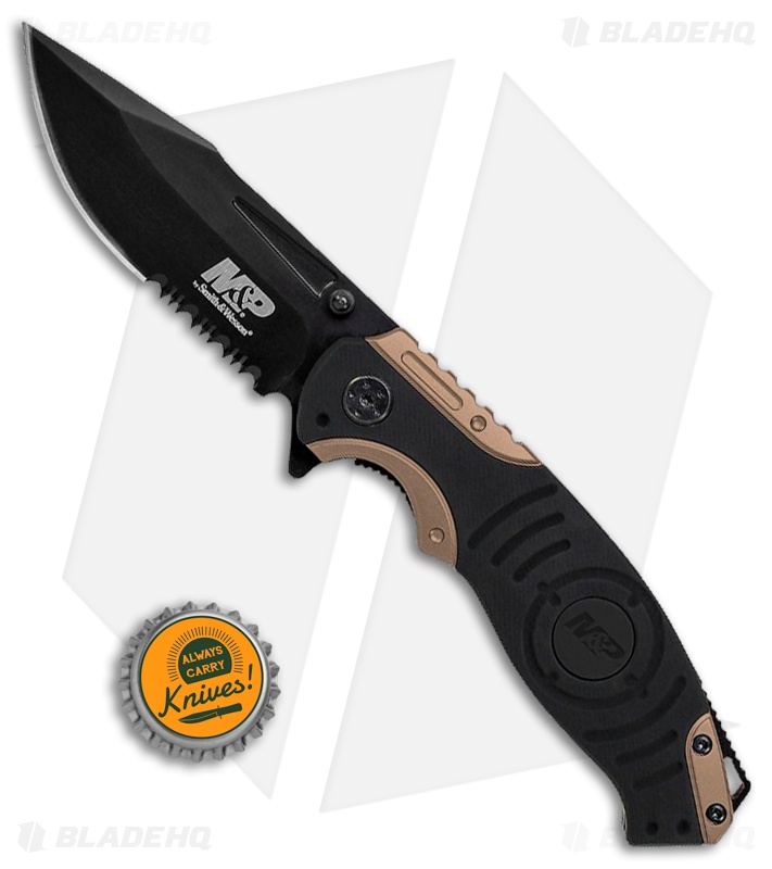 Smith & Wesson M&P Liner Lock Knife Black/Tan (3.4" Black Serr) SWMP13BS