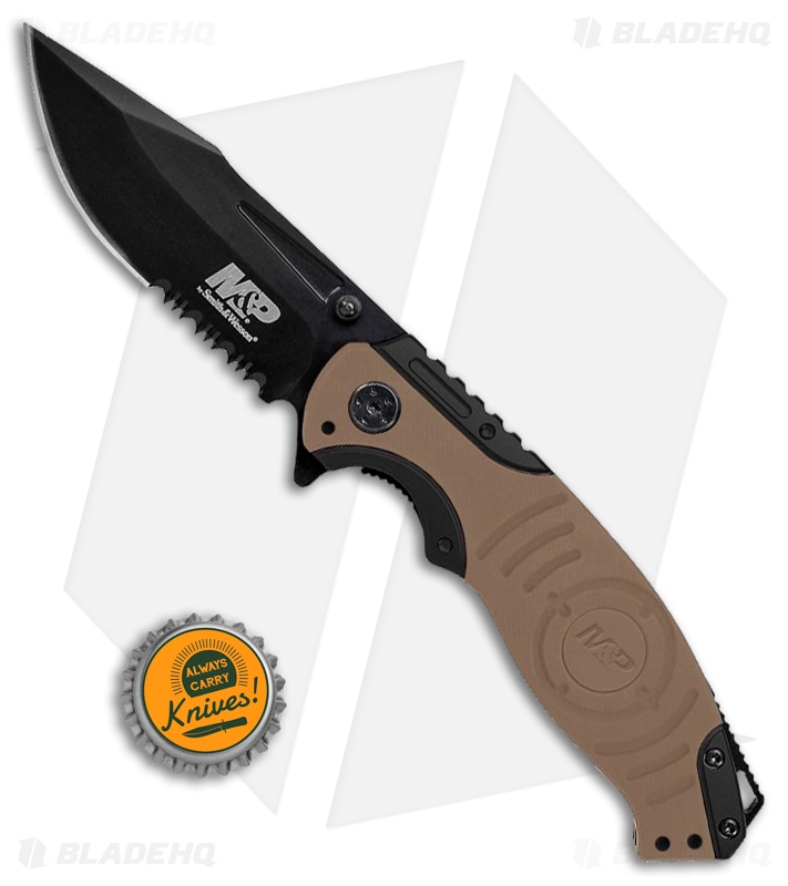 Smith & Wesson M&P Liner Lock Knife Tan/Black (3.4" Black Serr) SWMP13GLS