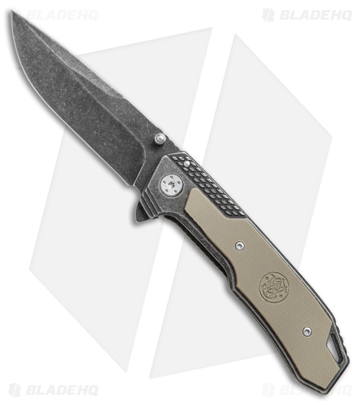 Smith & Wesson Liner Lock Knife Tan G-10 (3.5" Black Stonewash) SW609