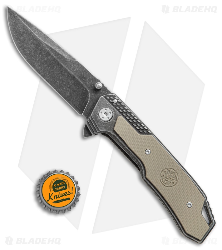 Smith & Wesson Liner Lock Knife Tan G-10 (3.5" Black Stonewash) SW609