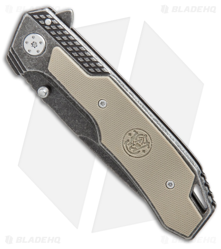Smith & Wesson Liner Lock Knife Tan G-10 (3.5" Black Stonewash) SW609