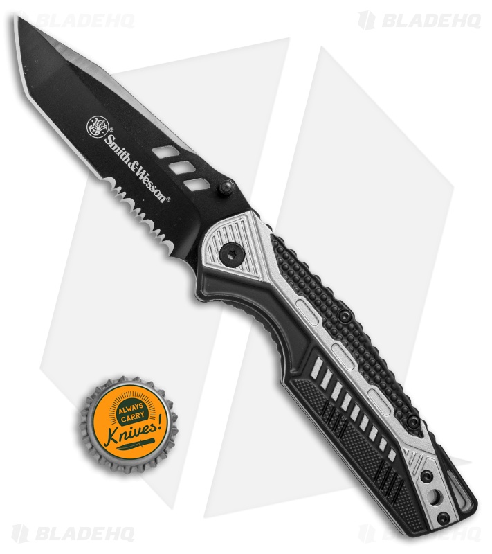 Smith & Wesson Liner Lock Tanto Knife Gray/Black (3.5" Black Serr) SW612S