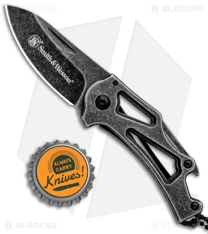 Smith & Wesson Keychain Bottle Opener Knife (2.1" Black SW) 1100064