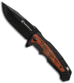 Smith & Wesson Clip Point Liner Lock Knife Dark Wood (3.5" Black) 1085959