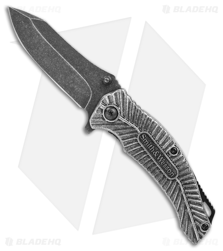 Smith & Wesson Mongoose Liner Lock Knife Aluminum (3" Black Stonewash) SW116 