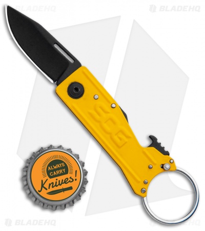 SOG Keytron Clip Point Folding Knife Key Chain Yellow (1.9
