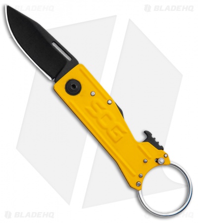 SOG Keytron Clip Point Folding Knife Key Chain Yellow (1.9" Black) KT1005-CP