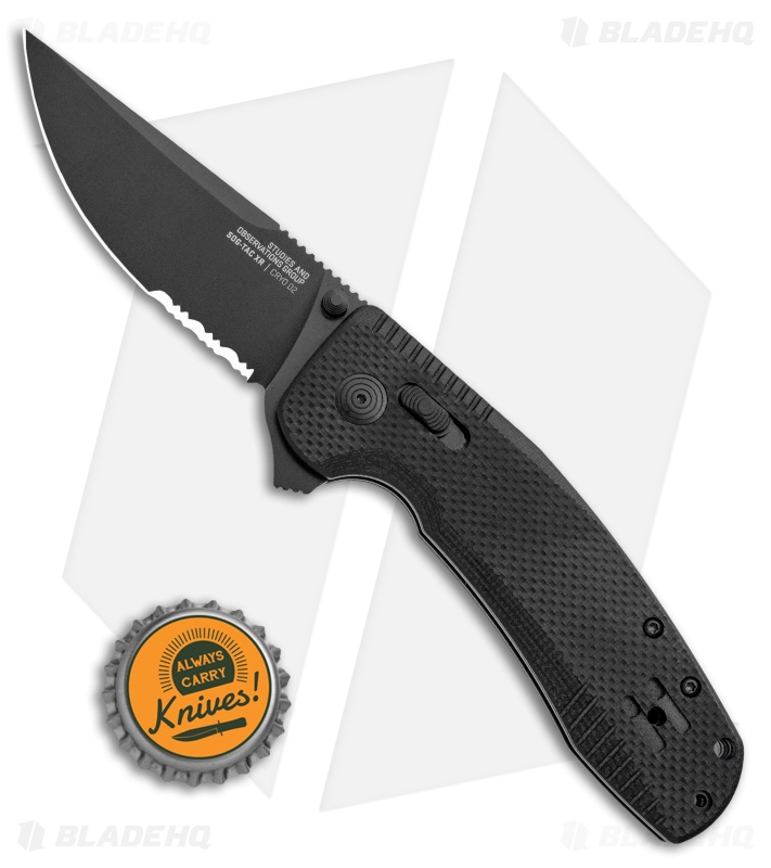 SOG-TAC XR Lock Knife Blackout Black G-10 (3.4" Black Serrated)