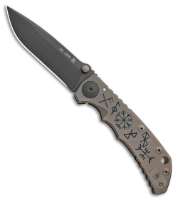 Spartan Blades Harsey Frame Lock Knife Runes & Staves Ti (3.8" Black) SF5RUNES