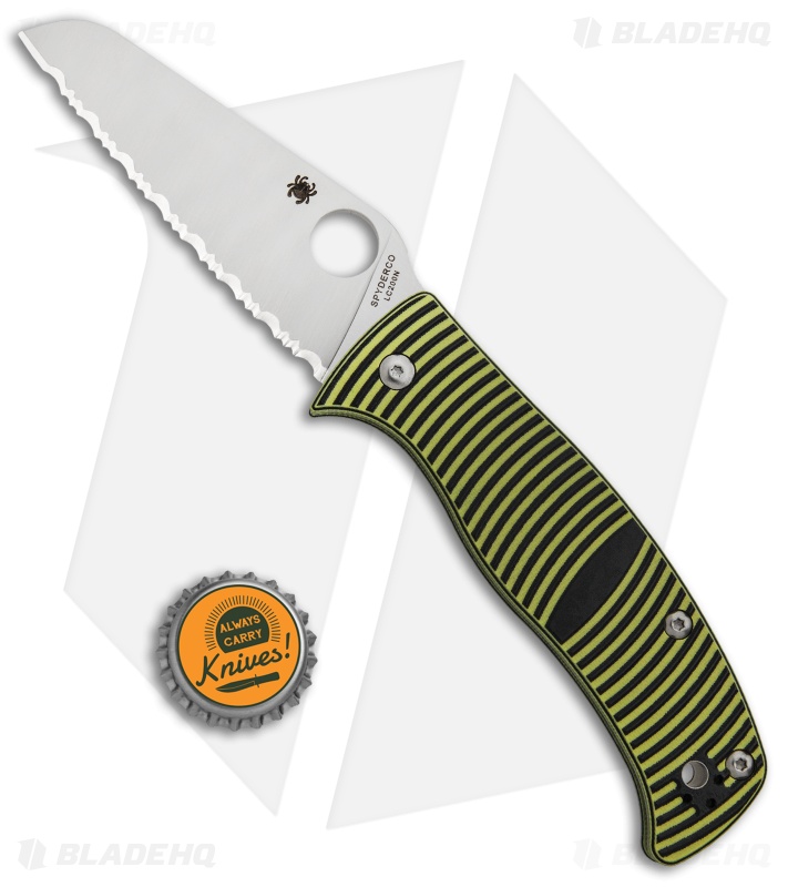 Spyderco Caribbean Sheepsfoot Knife Black/Yellow G-10 (Satin Full Serr) C217GSSF