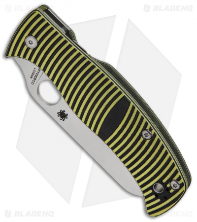 Spyderco Caribbean Sheepsfoot Knife Black/Yellow G-10 (Satin Full Serr) C217GSSF