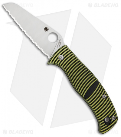 Spyderco Caribbean Sheepsfoot Knife Black/Yellow G-10 (Satin Full Serr) C217GSSF