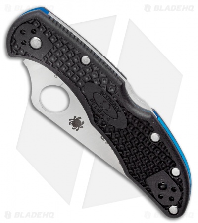 Spyderco Delica 4 Thin Blue Line Knife Black FRN (2.9" Satin Serr) C11FPSBKBL