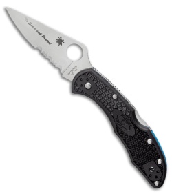 Spyderco Delica 4 Thin Blue Line Knife Black FRN (2.9" Satin Serr) C11FPSBKBL