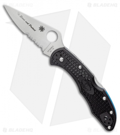 Spyderco Delica 4 Thin Blue Line Knife Black FRN (2.9" Satin Serr) C11FPSBKBL