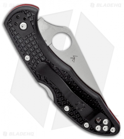 Spyderco Delica 4 Thin Red Line Knife Black FRN (2.9" Serr Satin) C11FPSBKRD