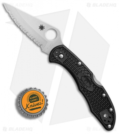 Spyderco Delica 4 Knife Black FRN Folder (2.88" Satin Full Serr) C11SBK