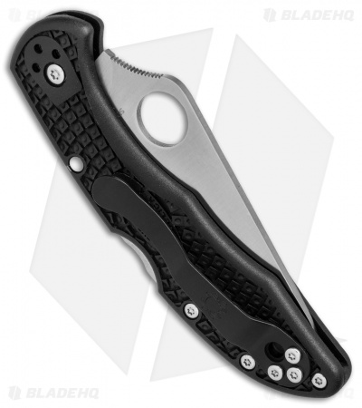 Spyderco Delica 4 Knife Black FRN Folder (2.88" Satin Full Serr) C11SBK
