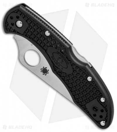 Spyderco Delica 4 Knife Black FRN Folder (2.88" Satin Full Serr) C11SBK