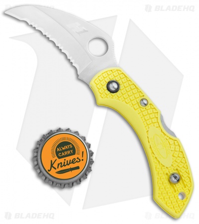 Spyderco Dragonfly 2 Hawkbill Salt Knife Yellow FRN (2.3" Satin Serr) C28SYL2HB
