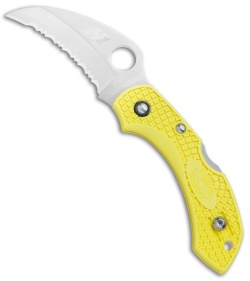 Spyderco Dragonfly 2 Hawkbill Salt Knife Yellow FRN (2.3" Satin Serr) C28SYL2HB