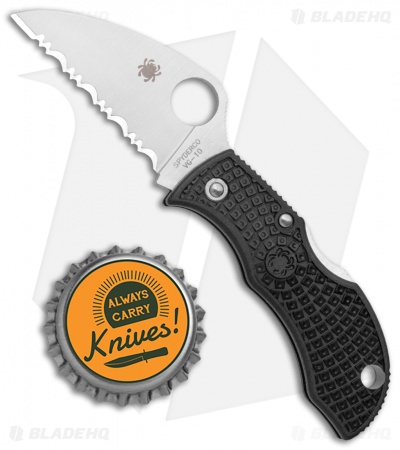 Spyderco ManBug Wharncliffe Lockback Knife Black FRN (1.9" Serr Satin) MBKWS