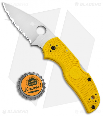 Spyderco Native 5 Salt Lockback Knife Yellow FRN (3" Satin Full Serr) C41SYL5