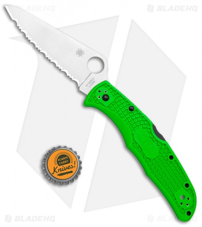 Spyderco Pacific Salt 2 Lockback Knife Green FRN (3.4" Satin Serr LC200N)