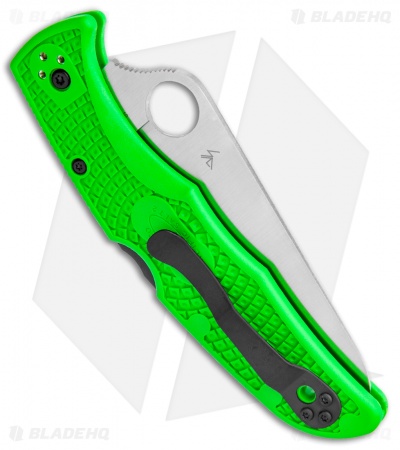 Spyderco Pacific Salt 2 Lockback Knife Green FRN (3.4" Satin Serr LC200N)