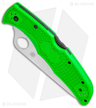 Spyderco Pacific Salt 2 Lockback Knife Green FRN (3.4" Satin Serr LC200N)