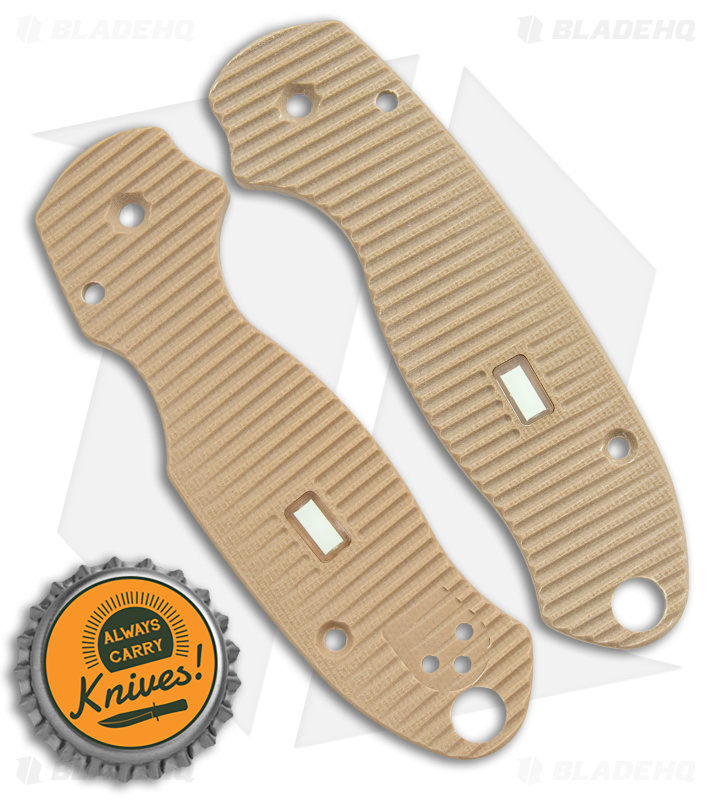 Glow Rhino Spyderco Paramilitary 3 Tan G-10 Scales - Green Tritium