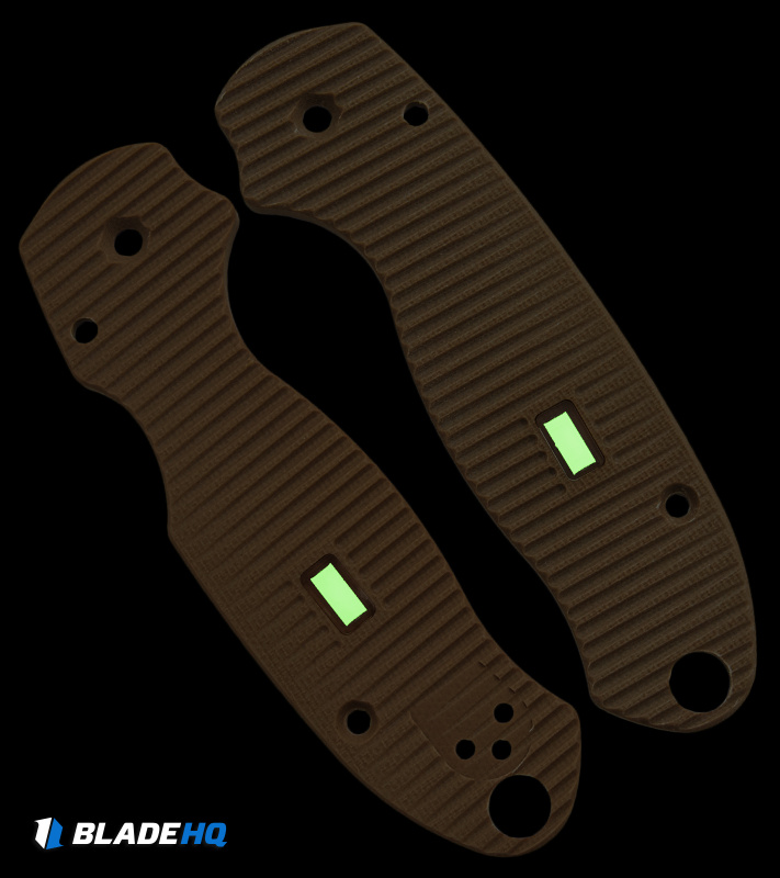 Glow Rhino Spyderco Paramilitary 3 Tan G-10 Scales - Green Tritium