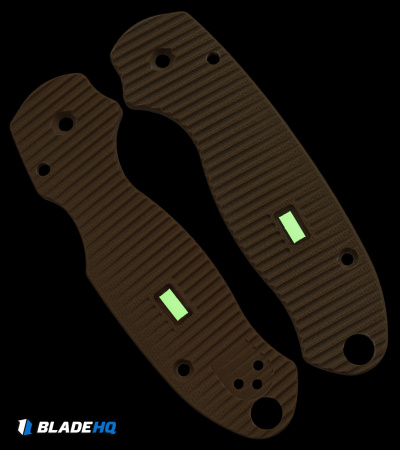 Glow Rhino Spyderco Paramilitary 3 Tan G-10 Scales - Green Tritium