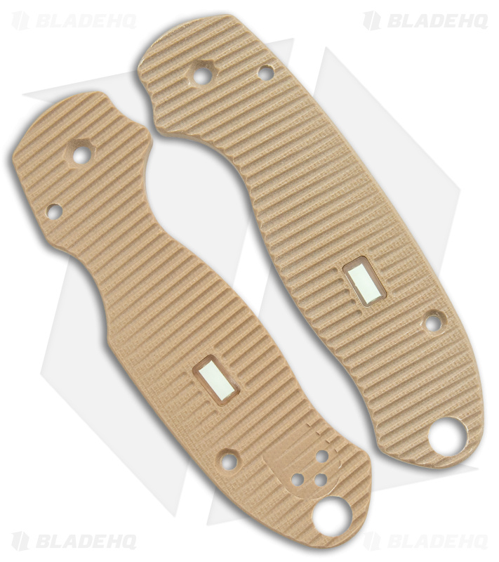 Glow Rhino Spyderco Paramilitary 3 Tan G-10 Scales - Green Tritium