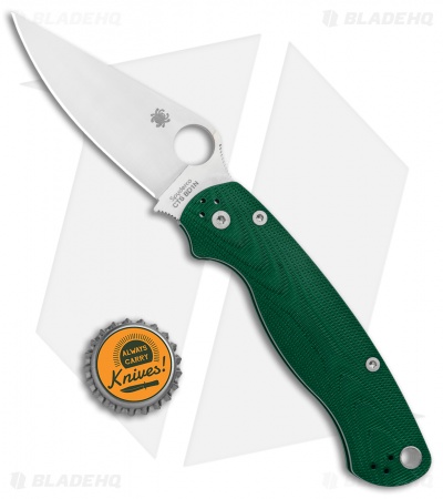 Spyderco Paramilitary 2 Compression Lock Knife Green Aluminum (3.4" Satin) BHQ