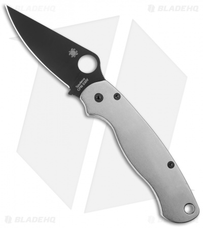 Flytanium Tumbled Titanium Scales + Spyderco Paramilitary 2 Knife (3.4" Black)