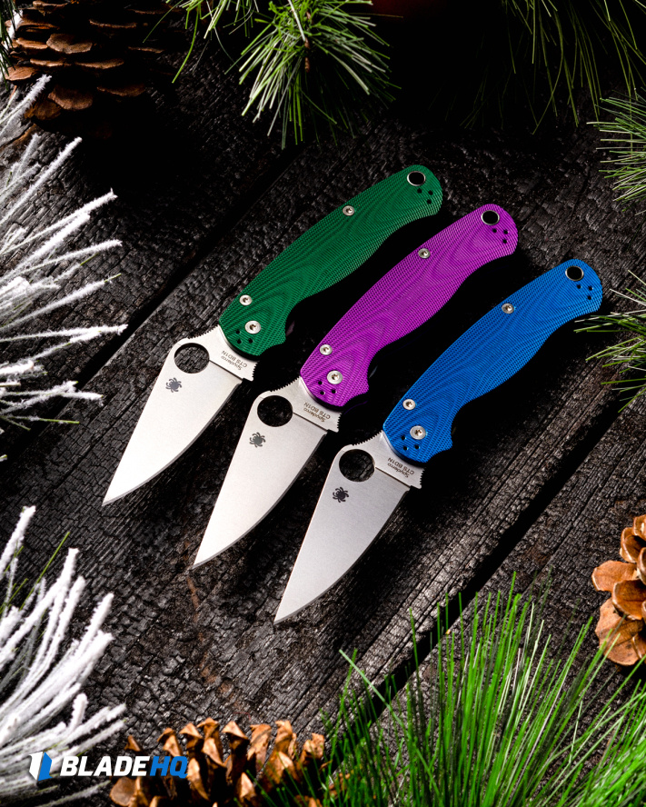 【在庫あり】 2 Paramilitary Aluminum Spyderco Knife BD1N Satin | Blue - ヘアアクセサリー