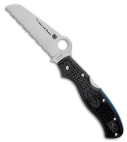 Spyderco Rescue 3 Thin Blue Line Knife Black FRN (3.6" Serr Satin) C14FSBKBL3