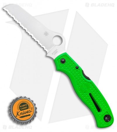 Spyderco Atlantic Salt Folding Dive Knife Green FRN (3.69" Satin Serr LC200N)