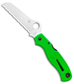 Spyderco Atlantic Salt Folding Dive Knife Green FRN (3.69" Satin Serr LC200N)