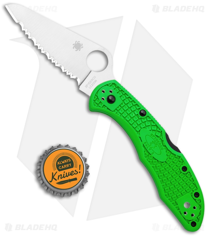 Spyderco Salt 2 Lightweight Lockback Knife Green (3" Serr) C88FSGR2
