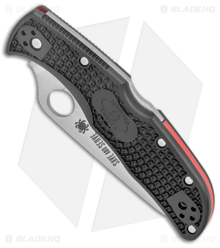 Spyderco Endela Thin Red Line Knife Black FRN (3.4" Serr Satin) C243FPSBKRD