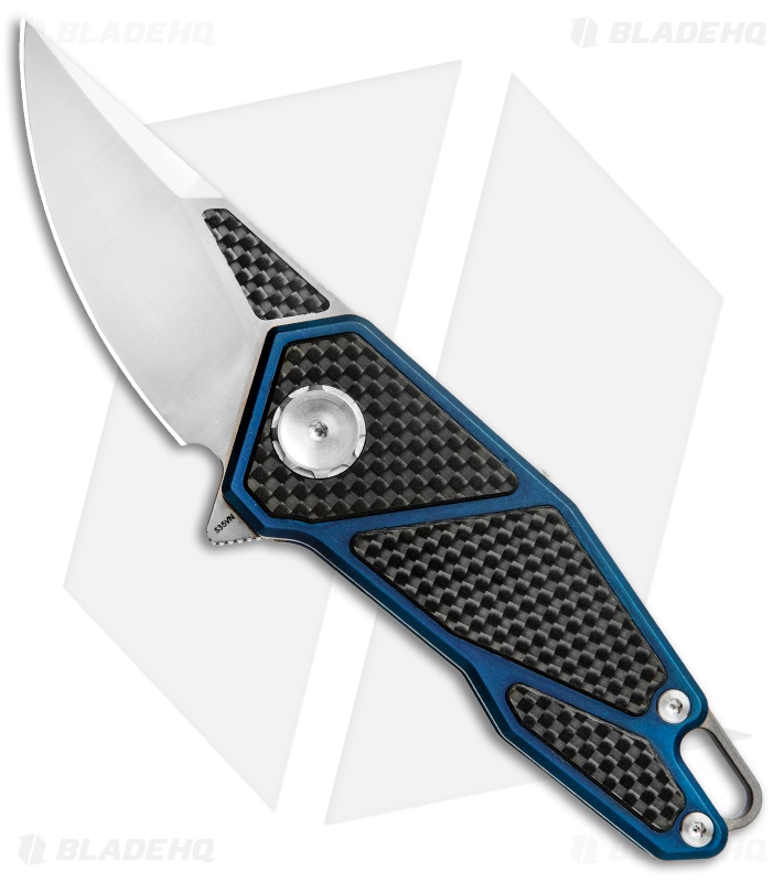 Stedemon Knife Co. ZKC A01 Flipper Knife CF/Blue Tititanium (2.5" Satin)