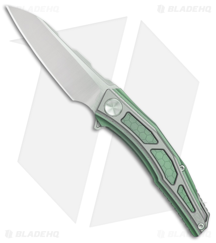 Stedemon Jenova Frame Lock Knife Green/Gray Titanium (2.75" Satin) A02GRN