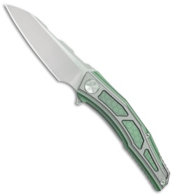 Stedemon Jenova Frame Lock Knife Green/Gray Titanium (2.75" Satin) A02GRN 