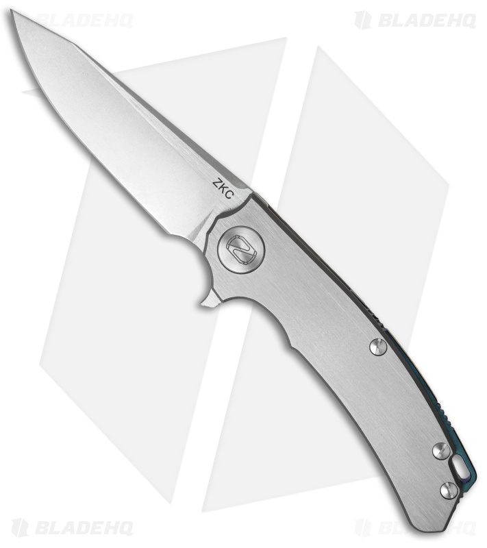 Stedemon Knife Co. ZKC Flipper Knife Gray Brushed Ti (3.5" Stonewash) B-01