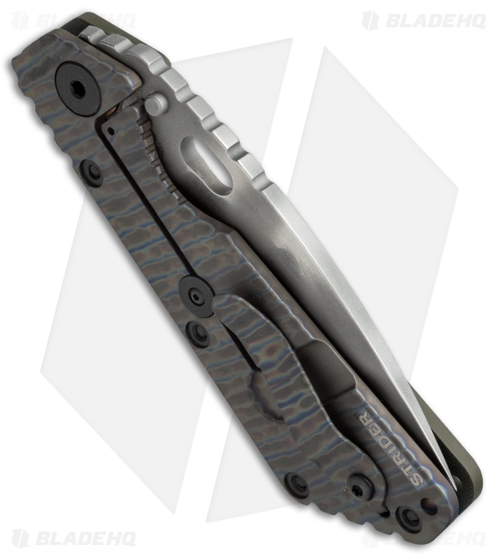 Strider SMF Frame Lock Knife Green G-10/Flame Ti (3.9" Tiger Stripe)