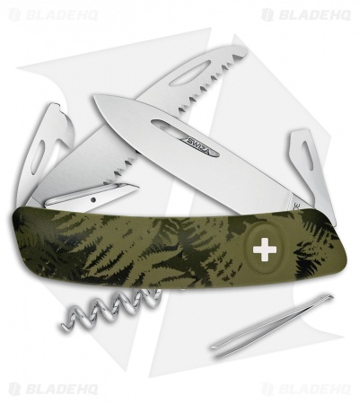 Swiza C05 Button Lock Swiss Pocket Knife Green Camo (2.75" Mirror) 