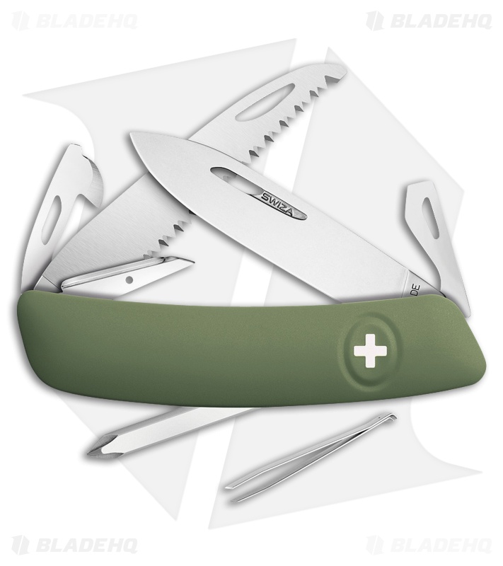 Swiza D06 Button Lock Swiss Pocket Knife OD Green (2.75" Mirror)