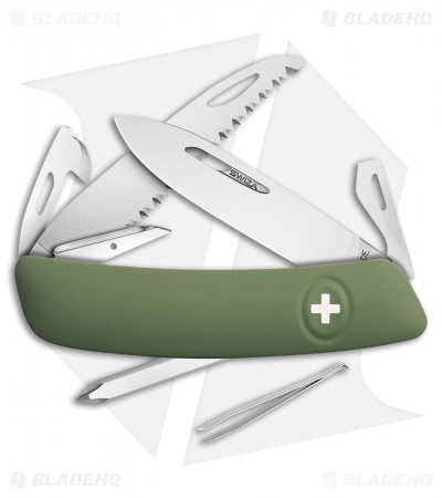 Swiza D06 Button Lock Swiss Pocket Knife OD Green (2.75" Mirror) 